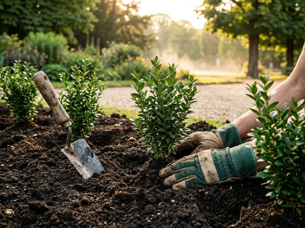 Plantation d'arbustes en massif