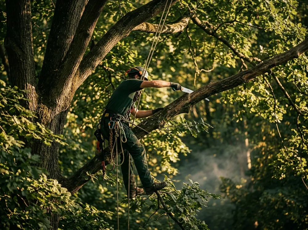 Élagueur travaillant dans un arbre